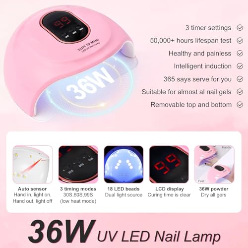 Acrylic Nail Kit with liquid Monomer,6colors Acrylic powder,UV Lamp for Beginners with Everything Nail Supplies（White）