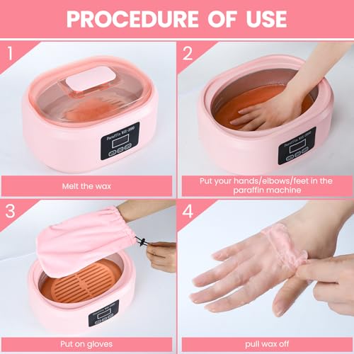 Paraffin Wax Machine for Hand and Feet - 3500ml Hot Wax Hand Wax Machine with 6 Pcs Paraffin Bath Wax, Auto-time and Keep Warm Paraffin Hand Wax Machine(Pink)