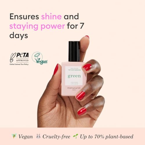 Manucurist - Green Sunshine Nail Polish Top Coat - Vegan Top Coat - 12-Free - Plant-Based Ingredients (69%) - Made in France - 0.5 fl oz