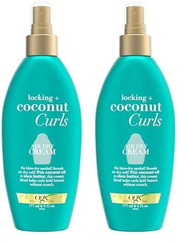 OGX Locking + Coconut Curls Air Dry Cream, No Parabens, 6 oz (Pack of 2)