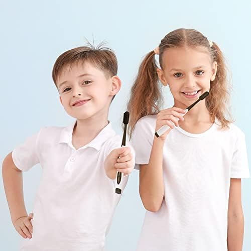 Black Charcoal Toothbrush Ultra Soft for Sensitive Gums - Teeth Whitening Brush for Adults & Children [Extra Family Pack] Super Soft Tip Bristles