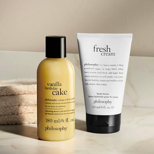 philosophy happy birthday gift set - 2-pc. vanilla birthday cake hydrating shower gel (6oz) & fresh cream body lotion (4oz) - moisturizing bath & body duo for women