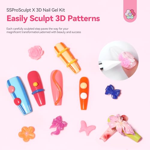 SAVILAND SSPro X 3D Nail Gel Set: 12 Colors Non-Sticky Soak Off 3D Sculpting Gel for Nail Art Painting Drawing Hand Carving Molding with Sculpture Pen for 3D Nail Art Design Home Salon Manicure DIY