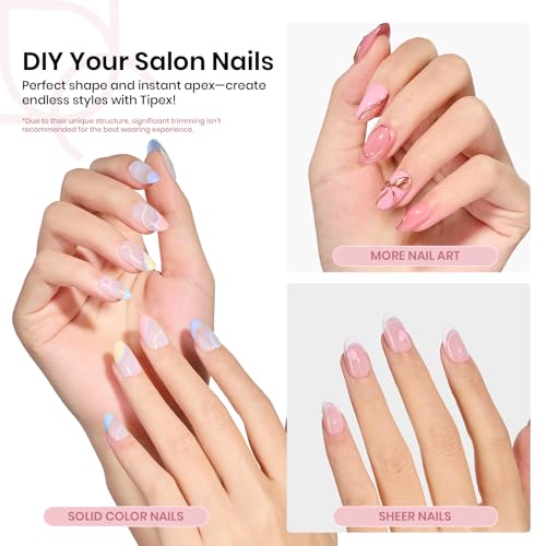 Beetles Tipex Instant Apex Nail Tips Short Oval, 512Pcs 16 Sizes Pre-Building & Pre-Etched Gel Nail Tips Thicker Acrylic Nails Strong Full Cover False Nail Extension Press-on Nails