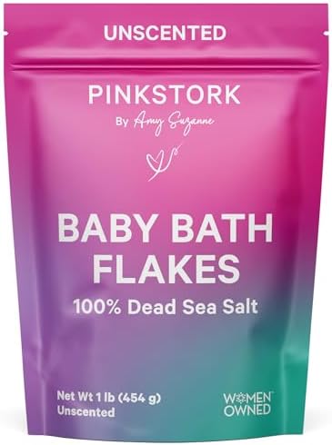 Pink Stork Baby Bath Flakes – Pure Magnesium Chloride Bath Soak for Infants + Toddlers – Fragrance-Free, Non-GMO, No Melatonin – Supports Bedtime Routine, Skin Comfort + Wellness – 16 oz