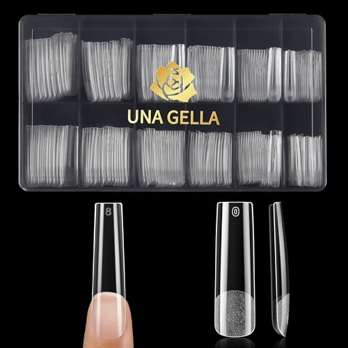 UNA GELLA Extra Long Tapered Sqaure Nail Tips, Pre-buffed 240Pcs Square Gel Nail Tips No C Curve XXL Long Square Press on Nails Full Cover Straight for Nails Extension Home DIY Salon 12 Sizes