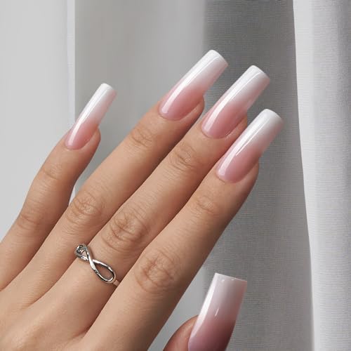 BTArtboxnails XCOATTIPS Ombre Nails - Square Press on Nails Long, 150Pcs Nail Tips Pink White Gradient Soft Gel False Nail Tips Soak Off Fake Nails Extensions DIY 15 Sizes