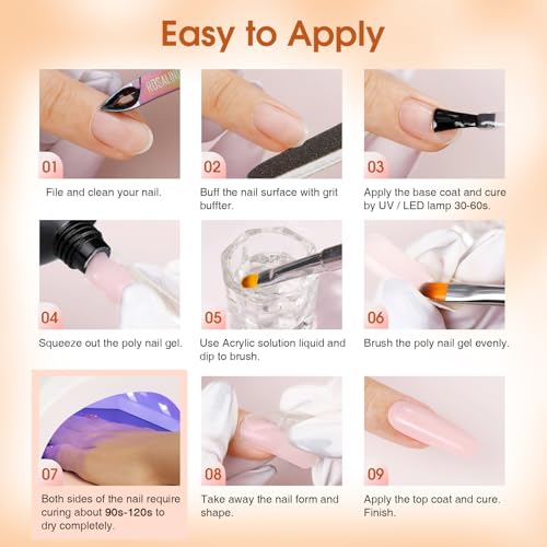 ROSALIND Poly Nail Gel Kit -14 Colors +72 Nail Art Accessories kit Clear Nude Poly Nails Gel Kit Starter Kit with Mini UV Lamp Slip Solution Basic Tools for Beginners with Everything