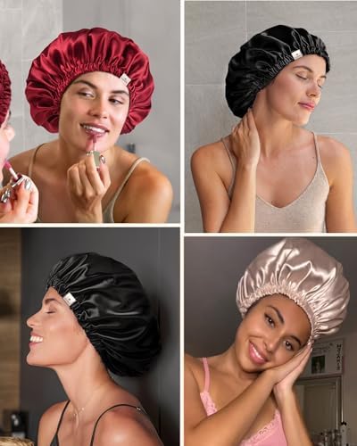 YANIBEST Silk Bonnet Satin Bonnet for Sleeping Women and Men, Adjustable Double Layer Hair Bonnet for Curly Braids Hair