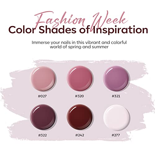 Modelones Poly Nail Gel Set, 6 Colors Peach Pink Burgundy Red Halloween Poly Extension Gel Nail Enhancement Builder Red Collection French Manicure DIY Home Salon Beauty Gift