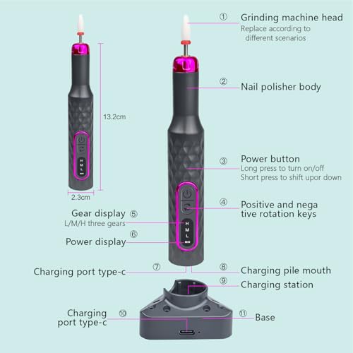 Nail Drill,Adjustable 15000 RPM Portable Cordless Professional Electric Nail Polish Machine with Nail Clippers,Bits Kit,Manicure Pedicure Polishing Shape Tools for Manicure Salon (Grey)