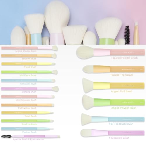 Makeup Brushes 18PCS Set – Multicolor Make Up Brush Set with Powder, Foundation, Eyeshadow Brushes, Latex Free Sponge & Bag – Soft Synthetic Bristles, Painted Aluminum Ferrules, Rubber Handles