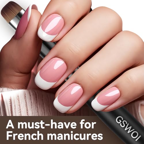 Acrylic Nail Brush for French Tips & Gel Polish Clean Up | Professional Dual-Use Brush with Wooden Handle for Acrylic/Polygel/Builder Gel | Nail Art Design Tool for Cleaning & Detailing (F16)