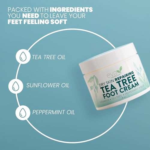 Eva Naturals Tea Tree Foot Cream - Foot Lotion with Peppermint, Menthol and Spearmint - Soothing Foot Cream Treatment for Dry Cracked Heels and Feet