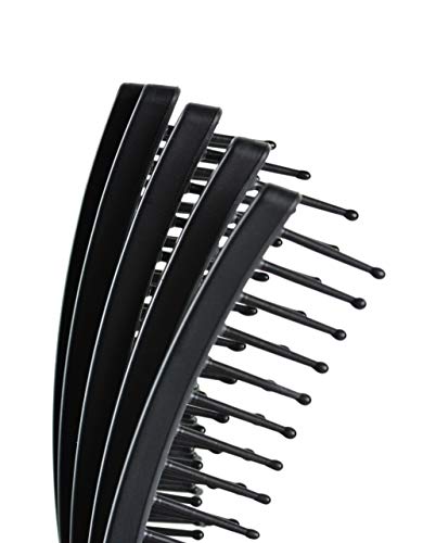 Premium Mini Tangle Buster Brush – Soft Nylon Bristles – Long Ergonomic Durable Rubber Handle – Ideal for Wet and Dry Hair & Easy Grooming, Black Color (7 Fingers)