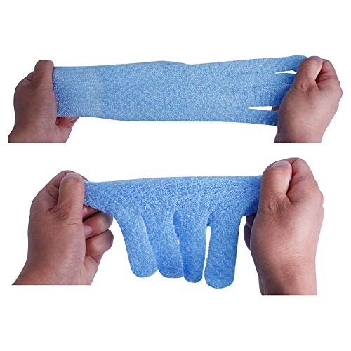 Evridwear Exfoliating Dual Texture Bath Gloves for Shower, Spa, Massage and Body Scrubs, Dead Skin Cell Remover, Gloves with Hanging Loop (2 Pairs Heavy)