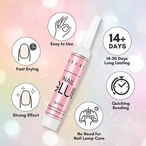 Makartt Super Strong Nail Glue for Acrylic Nails Press On Nails Professional Nail Adhesive Bond Nail Tips Glue for Stick On Nails Long Lasting Nail Glue for Fake Nails Broken Nails Repair 0.07oz 40Pcs