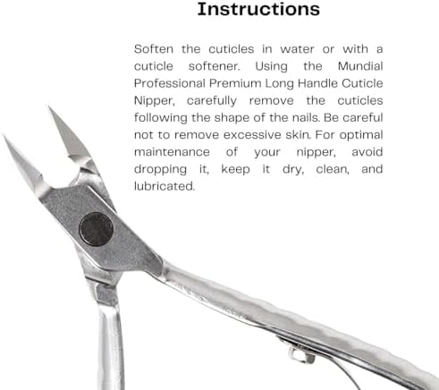 Professional Cuticle Nipper Mundial 772 PR - Brazilian Manicure Quality Long Handle Stainless Steel Trimmer Cutter for Fingernails and Toenails