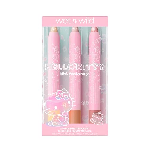 wet n wild Hello Kitty 3-Piece Multi Stick Set, Multi-Functional Versatile Shades, Shimmery Rich Pigmented Cream to Powder Glittery Formula, Cruelty-Free & Vegan