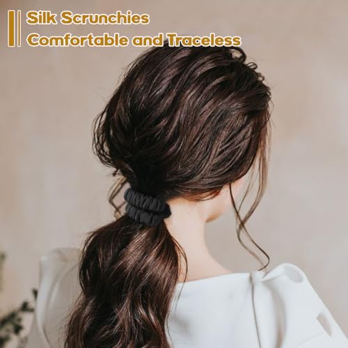 6PCS Silk Scrunchies for Hair, 100% Mulberry Silk Hair Ties, Scrunchies for Women Girls, Elastic Ponytail Holders No Damage