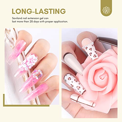 SAVILAND Builder with Air Cushion Design, Clear Hard Gel for Extension, Builder Base &Strengthener Art Manicure Set with 100pcs Forms and Acrylic Brush