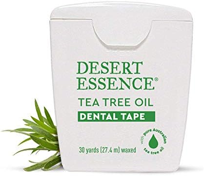 Desert Essence Tea Tree Oil Dental Tape - 30 Yards - Pack of 6 - Naturally Waxed w/Beeswax - Thick Flossing No Shred Tape - On The Go - Removes Food Debris Buildup - Cruelty-Free Antiseptic