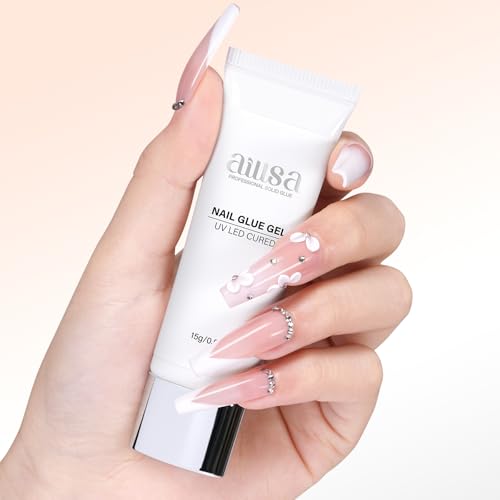 AILLSA Solid Gel Nail Glue for Nail Tips Super Strong Gel Glues Professional Fake Acrylic Soft Nails Glue U V Lamp Curing Needed - Long Lasting 30 Days+, 15g / 0.5fl.oz