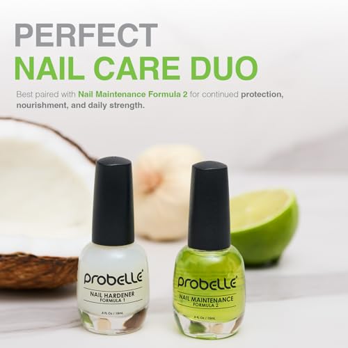 Probelle Nail Hardener Formula 1 - Repair Damaged Nails, Extra Strong Nail Growth Base Coat For Brittle Nails, Grows and Strengthens Soft, Weak Nails, Aids Splitting, Breaking, Peeling Nails