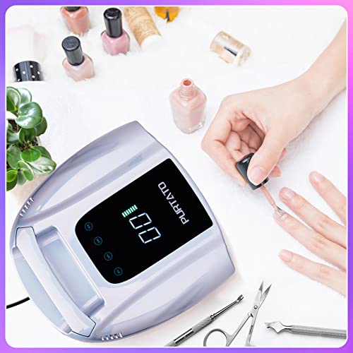 Professional Rechargeable 96W UV LED Portable Cordless UV Light for Nail Lamp Machine with Removable Stainless Steel Bottom,4 Timer Setting and Smart Sensor Nail Dryer (Plating Silver)