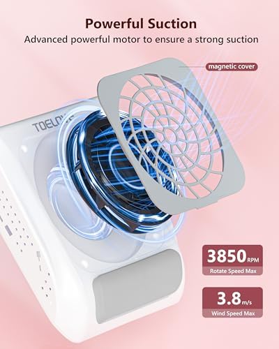 Upgraded Nail Fan Dust Collector with Hand Rest, 10 Speeds, Reusable Filter, Quiet & Rechargeable, Powerful Dust Suction Nail Tech Machine for Acrylic Gel Nails Polishing, Salon & Home, White