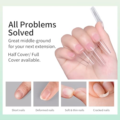250pcs Sculpted XXlong Square Soft Gel Nail Tips, Professional False Nail Tips with Box - 10 Sizes Full Cover Clear Acrylic Press On Fake Nails for Extension Manicure Salon DIY at Home
