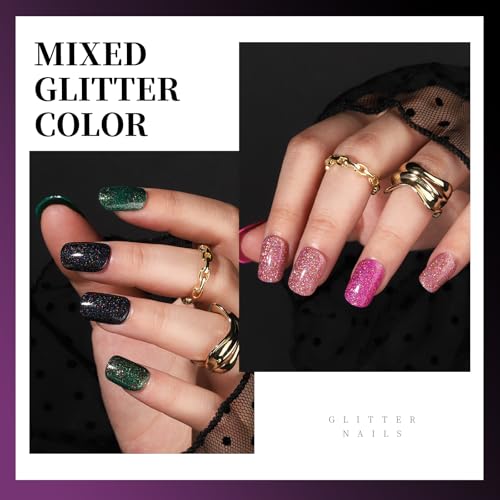 Teenitor Short Press on Nails,288PCS Glitter Square Press on Nails, Fake Nails, Short False Nails, Finger Nails