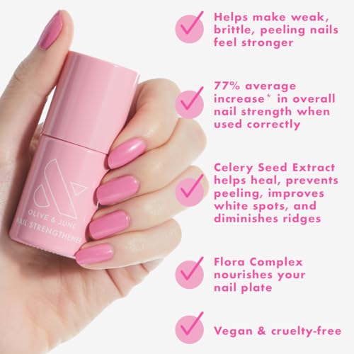 Olive & June Nail Strengthener | Heals & Conditions Weak, Brittle Nails | Up to 77% Increase in Strength | Prevents Peeling & Ridges | Celery Seed + Flora Complex | Vegan, Cruelty-Free Nail Treatment