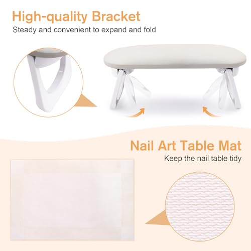 Subay Nail Arm Rest, Foldable PU Leather Nail Hand Rest for Acrylic Nails Cushion Hand Holder, Nail Hand Pillow Nail Art Accessories Tool for Nails Tech Manicure Pedicure Salon Home Use - Light Gray