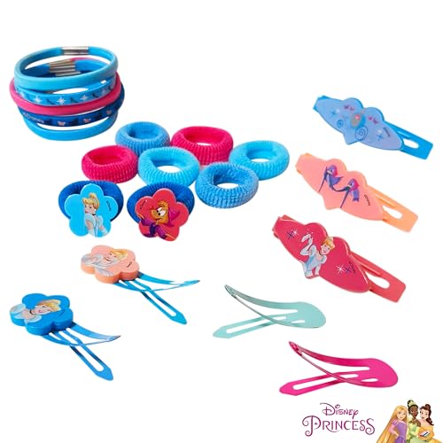 Luv Her Girls' Hair Accessories Set - 20 Pack Featuring Disney Cinderella - Includes 3 Barrettes, 4 Snap Clips, 5 Elastics, 8 Terry Ponies - Everyday Wear, Special Occasions, Ages 3+