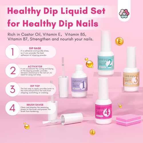 SAVILAND Dip Powder Nail Kit with Drill: Starter Set 30 Colors Summer Spring Keratin Dip Nails Powder with Dipping Liquid Set Activator Base Top Coat Cuticle Oil for DIY Manicure Nail Art