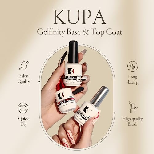 KUPA Gelfinity - Soak Off Gel - Base & Glossy Top & Matte Top Coat (No-Wipe) 0.5 Fl Oz