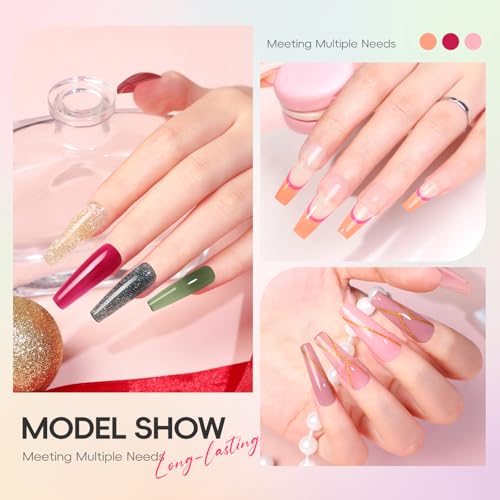 PEACECOLOR 45Pcs Poly Nail Gel Kit with U V Light, 25 Colors Glitter Pink Nude Blue Green Nail Extension Gel Starter Kit with Slip Solution Glossy Matte Top Coat DIY Home Salon