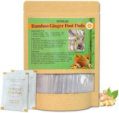 122 Pads Ginger Foot Pads -with Pure Natural Turmeric & Ginger, Wormwood, Bamboo Vinegar, Bigger Adhesive Pad Ginger Foot Pads