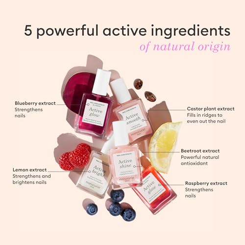 Manucurist Rainbow Active™ Full Range 5-Pack - Nail Care & Polish Set - No Lamp - 5 Treatment Nail Polish : Glow Raspberry, Glow Blueberry, Shine, Smooth, Bright - Beauty Gifts for Women