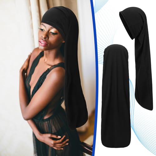 2 Pcs Jumbo Black Dreadlock Cap Hair Dreads Head Wrap Loc Wraps for Dreads Hair Accessories for Men Women Sleeping(30 Inch)