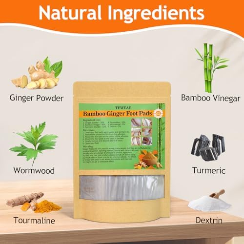 122 Pads Ginger Foot Pads -with Pure Natural Turmeric & Ginger, Wormwood, Bamboo Vinegar, Bigger Adhesive Pad Ginger Foot Pads