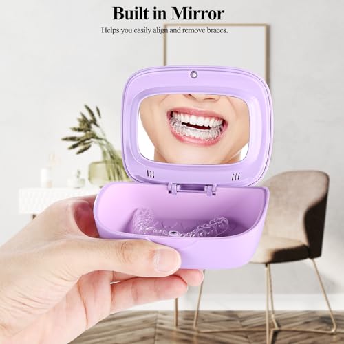 Double Layer Retainer Case With Mirror, Retainer Holder With Remover Tool And Cleaning Brush With Vent Holes Compatible With Aligner Case, Retainer Case,Orthodontic Supplies Case