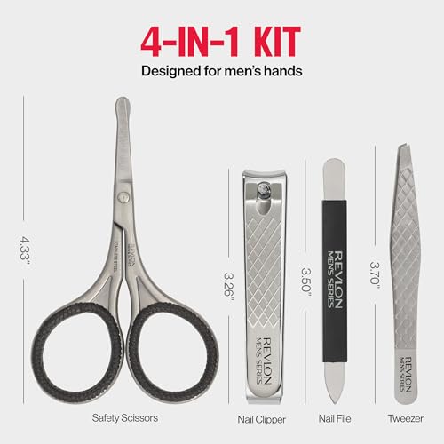 Revlon Men's Grooming Kit, 5-Piece Travel Essentials Set, Includes Nail Clippers, Scissors, File, Tweezers and Carrying Case, Stainless Steel, 1 count