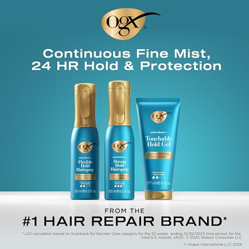 OGX Antioxidants + Touchable Hold Gel, Medium Hold Hair Styling Gel for 24 Hour Definition & Frizz Control, Anti-Humidity Hair Gel with a Soft, Non-Sticky Texture, Paraben-Free, 6 fl. oz