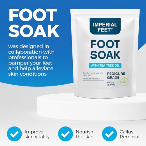 Epsom Salt Foot Soak w Tea Tree for Foot Bath (PEDICURE GRADE) - Toenail Repair, and Fungus Athletes Foot, Softens Calluses, Tired Feet, Nail Discoloration Foot Soak Salts, Smelly Foot Therapy16oz
