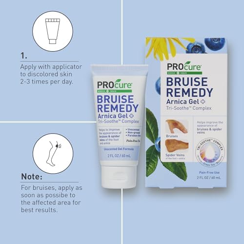 PROcure Remedy Gel with Arnica, Helps Improve the Appearance of Bruises & Spider Veins on the Foot and Ankle, Unscented & Paraben Free with Soft Touch Applicator, 2 Fl Oz