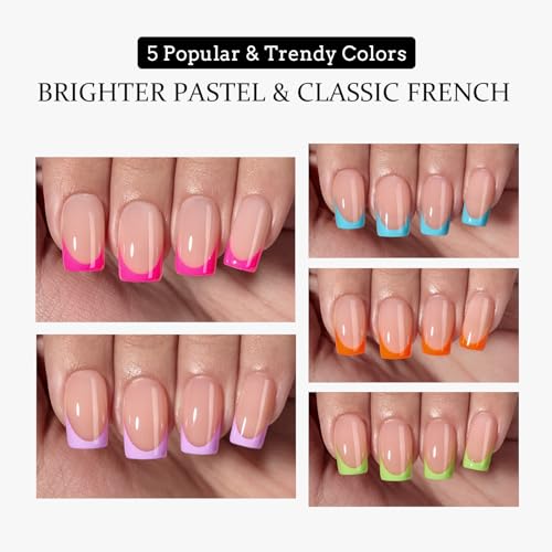 BTArtboxnails XCOATTIPS Summer Press on Nails - Lamp-Curable Short Square Brighter Pastel Press on Nails, 160 Soak Off Coloful French Tip Nails Extensions, Builder Gel & Top Coat Required