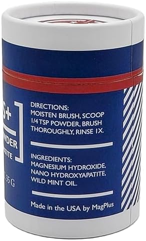 MagPlus+ Premium Toothpowder, Mint, 35 g, Magnesium and Hydroxyapatite, Acid Protection, Remineralize Enamel, Relieve Sensitivity, & Whiten Teeth, Antiplaque, Made in USA (35 g, Wild Mint)