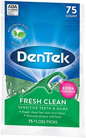 DenTek Fresh Clean Floss Picks, for Extra Tight Teeth, 75 Count, (Pack of 4)